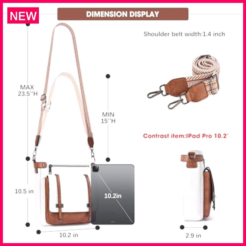 Vegan Leather Crossbody Bag with Multiple Pockets Adjustable Strap Travel Purse - Picture 7 of 8